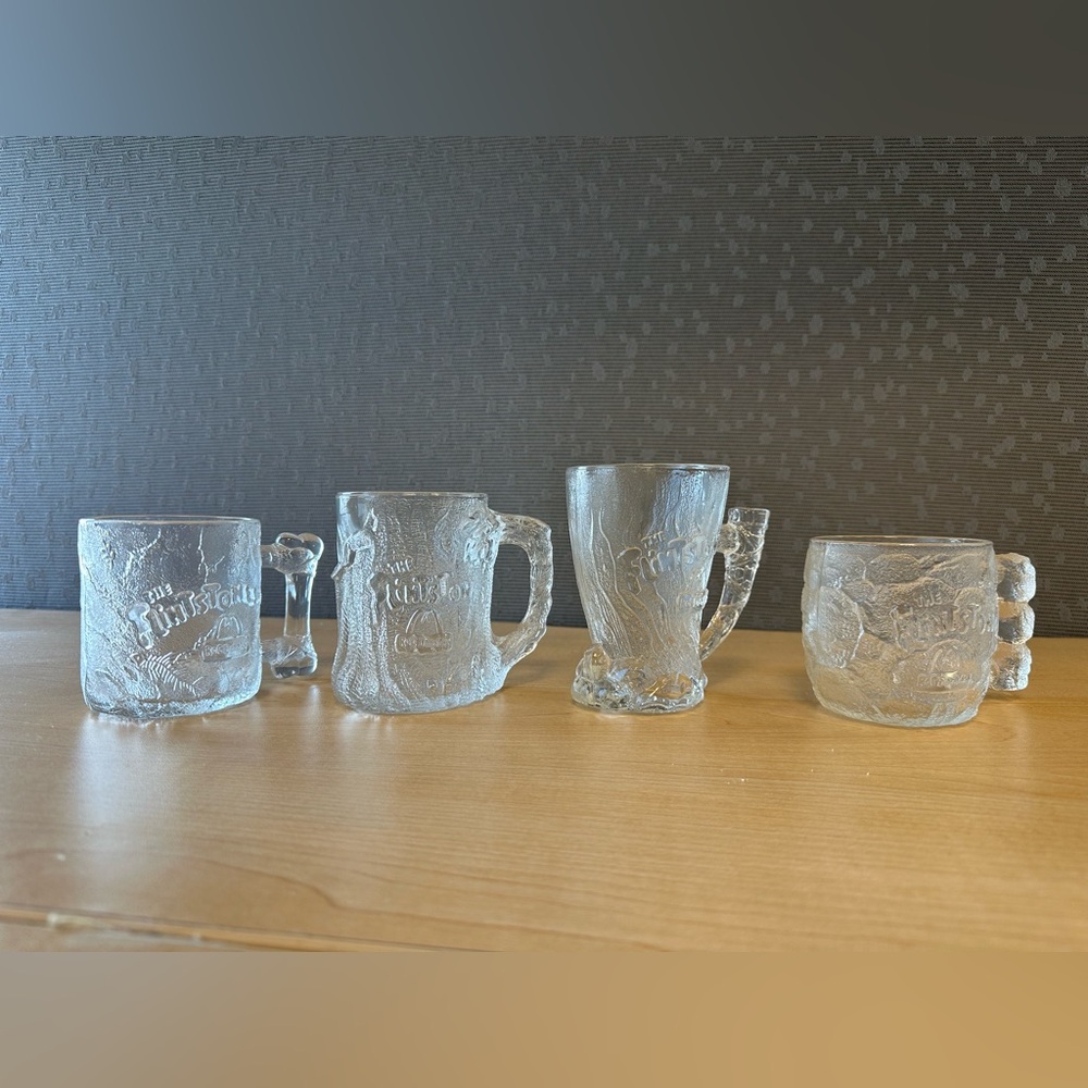 Vintage 1993 McDonald’s Flintstones Glass Mugs – Complete Set of 4 (RocDonalds)